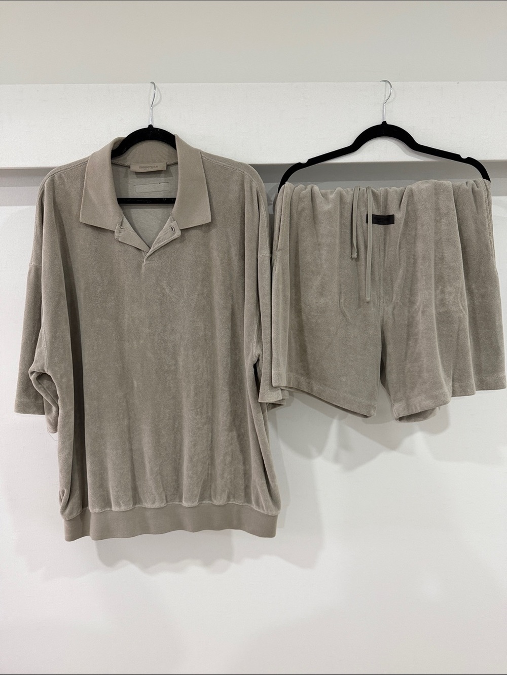 Fear of God Velour Polo Shirt & Shorts Set — Taupe